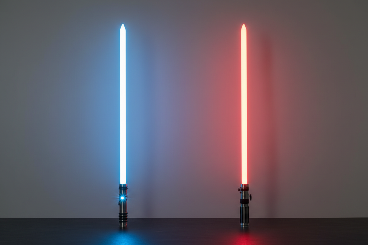 Vergleich der Lichtverteilung zwischen Baselit- und Neopixel-Lichtschwertklingen