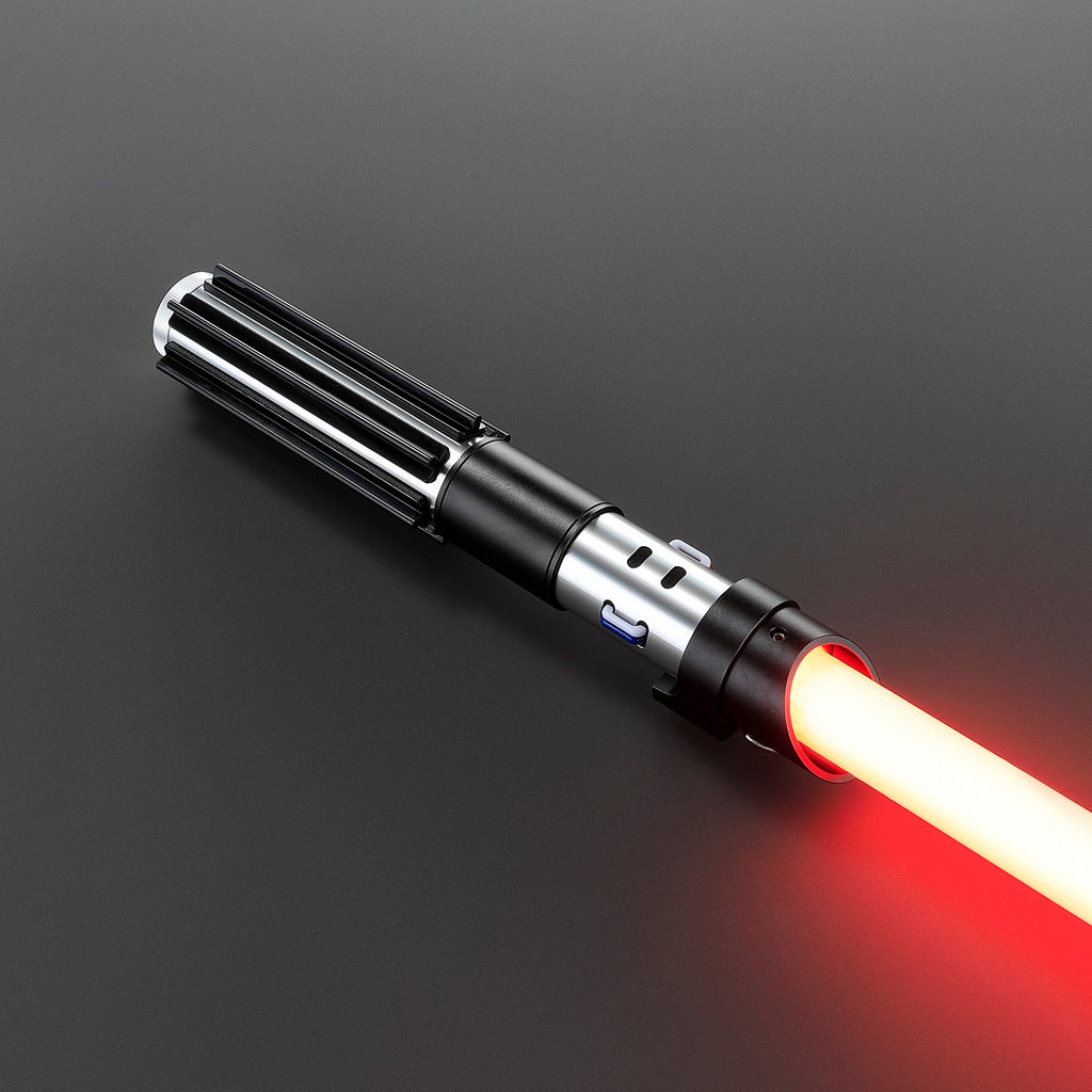The Dark Lord Lichtschwert mit schwarzem und silbernem Griff, leuchtender roter Klinge, vereinfachtes Design