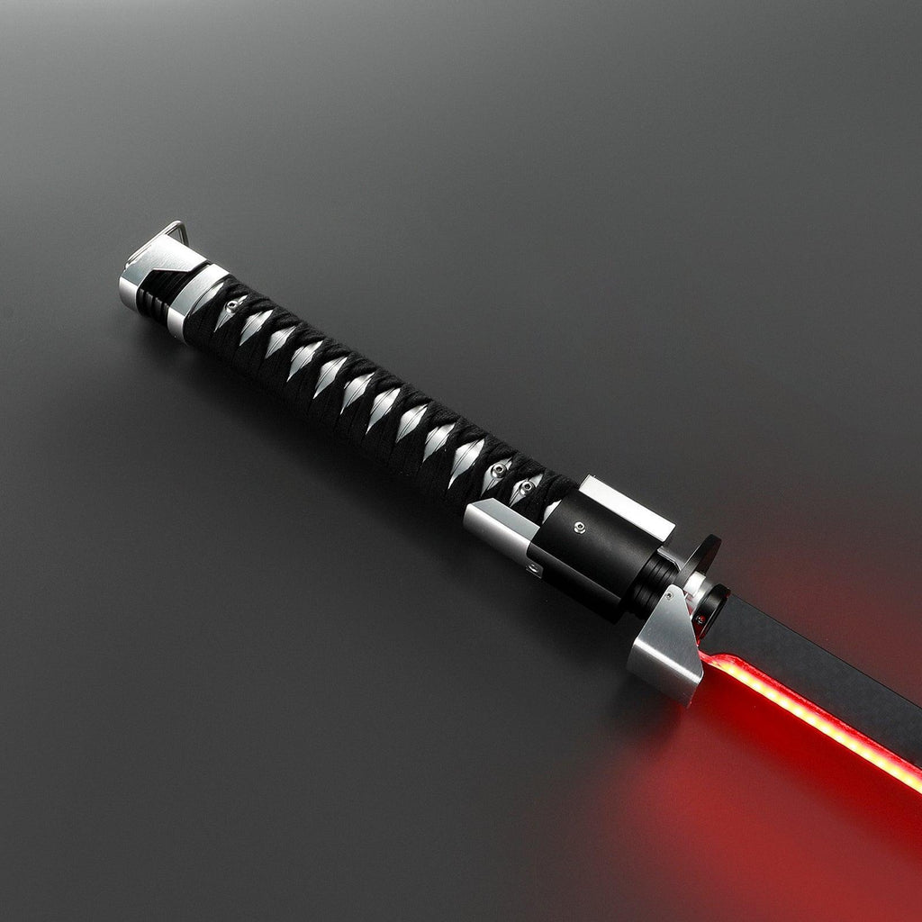 Ronin Katana Klinge – schwarzer Griff mit silbernen Akzenten und roter Klinge, Premium Lichtschwert