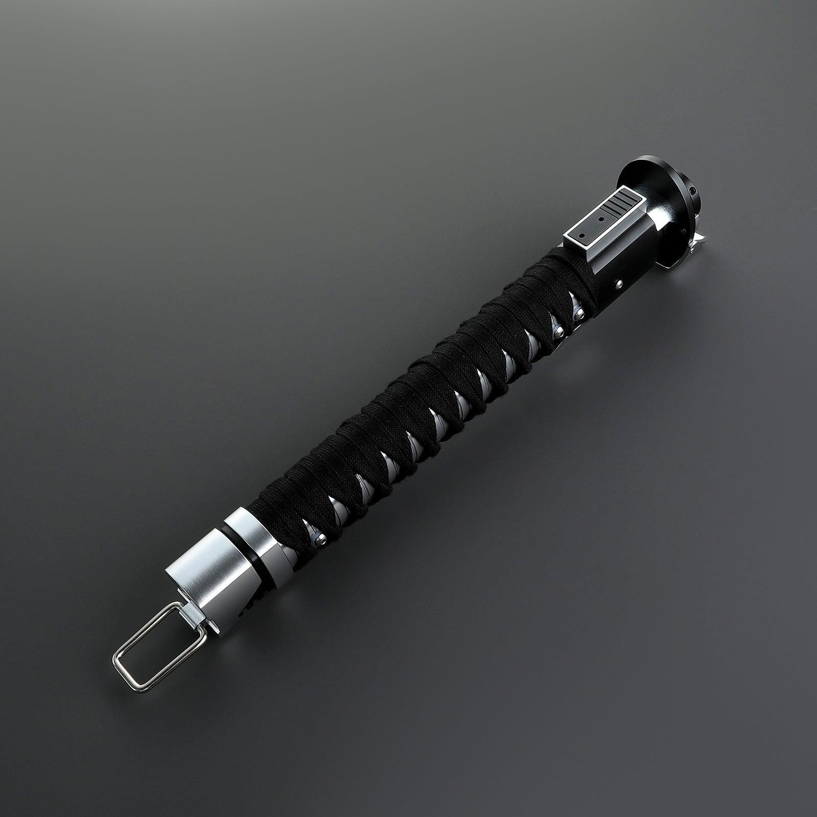 Ronin - Katana Klinge Lichtschwert, schwarz umwickelter Griff mit silbernen Akzenten und D-Ring