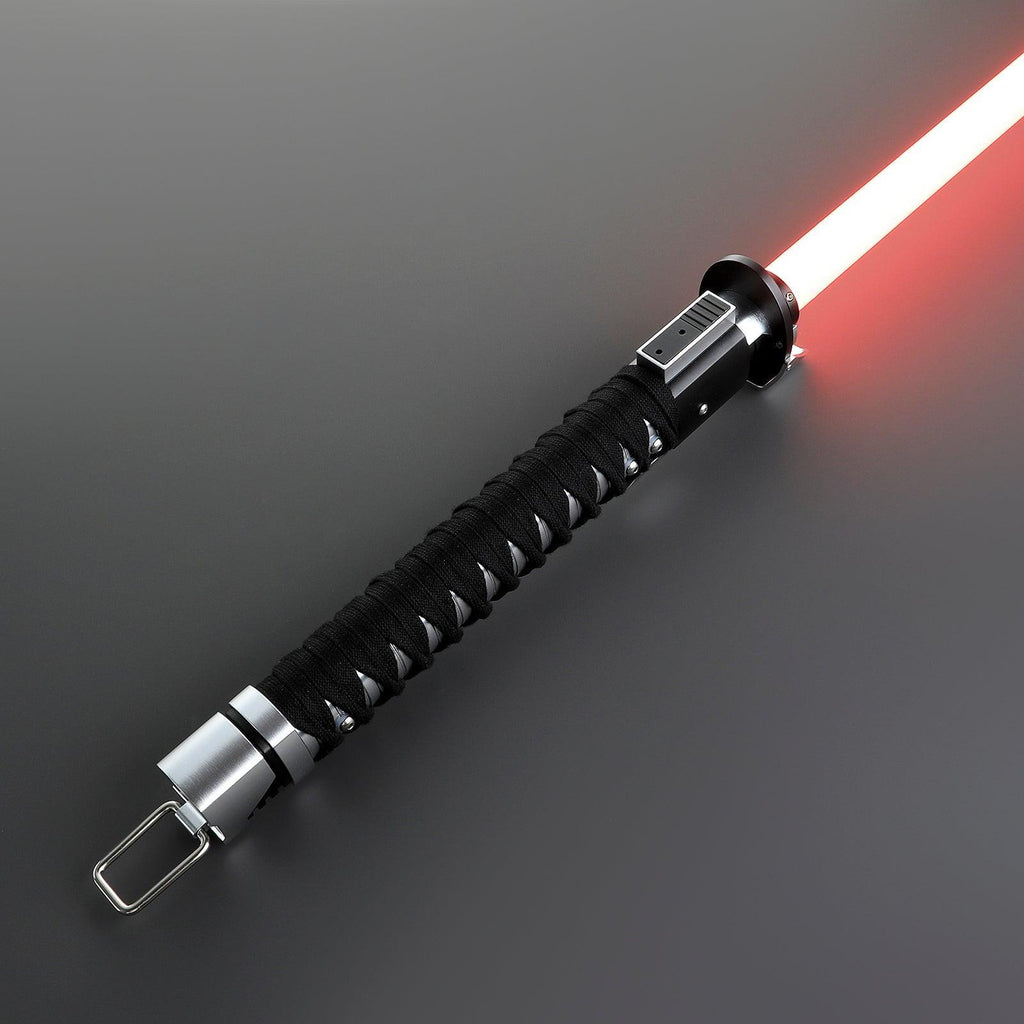 Ronin Lichtschwert mit schwarzem, gewickeltem Griff und leuchtend roter Klinge – Premium-Design