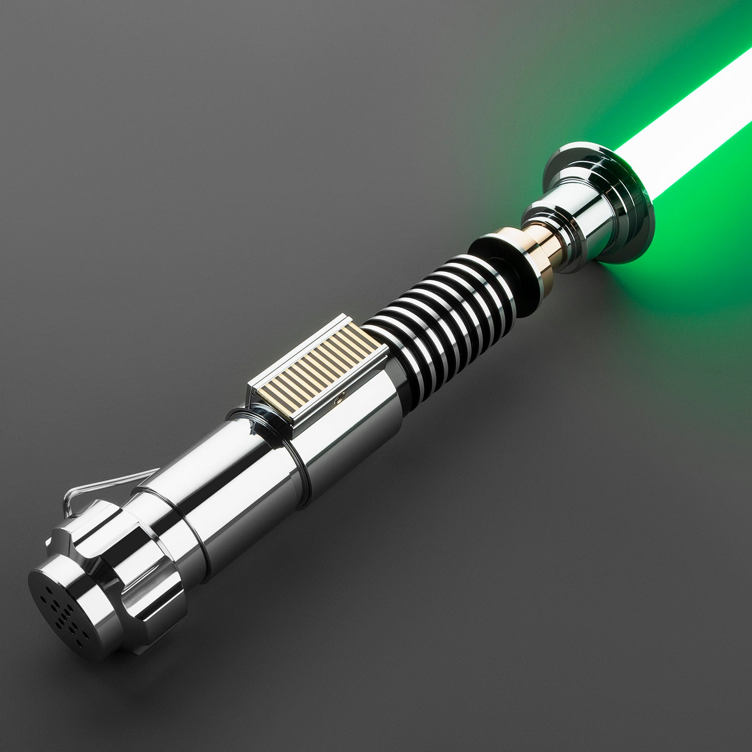 Hero V2 Lichtschwert mit grün leuchtender Klinge – silbernes, detailreiches Premium-Modell