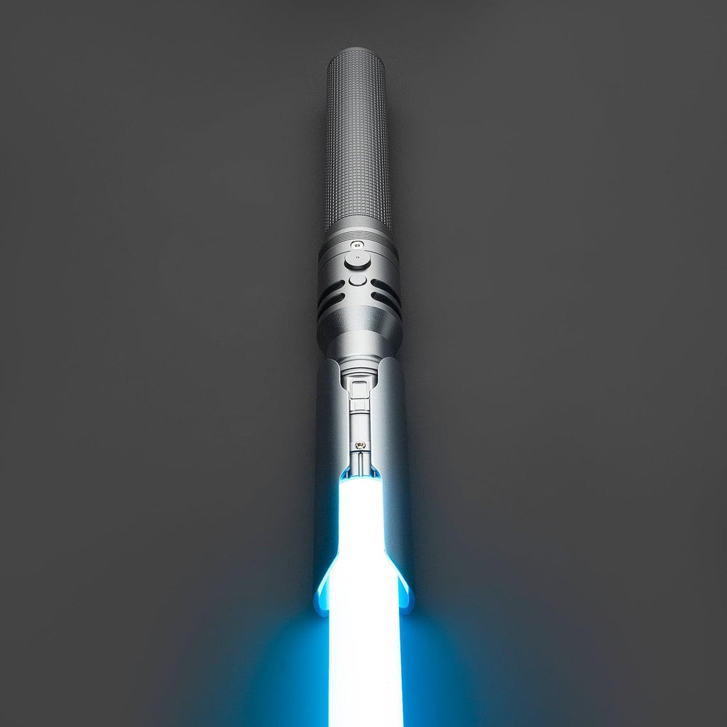 Fallen einfarbige Variante 2 – silbernes Premium Lichtschwert mit blauer Klinge