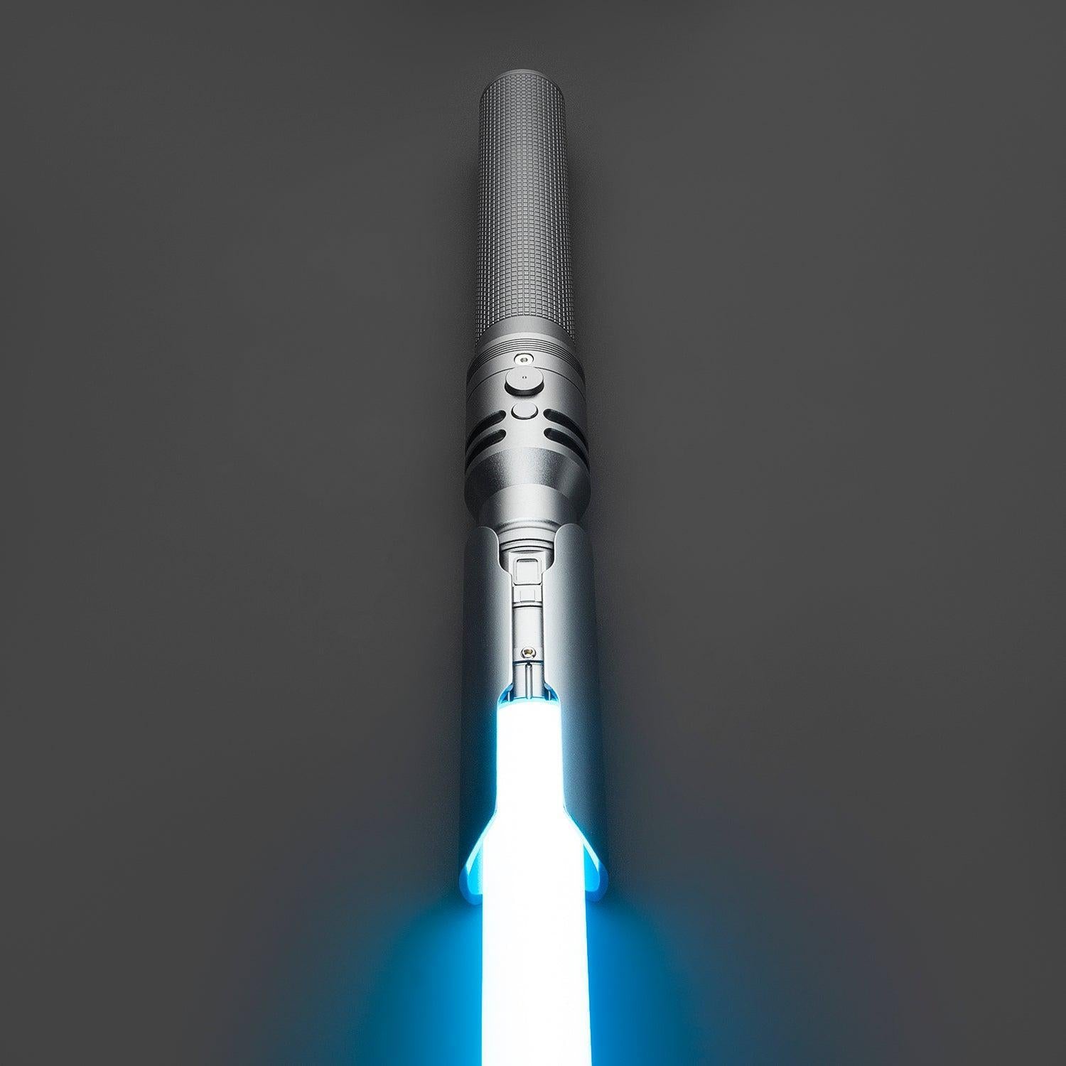 Fallen einfarbige Variante 2 – silbernes Premium Lichtschwert mit blauer Klinge