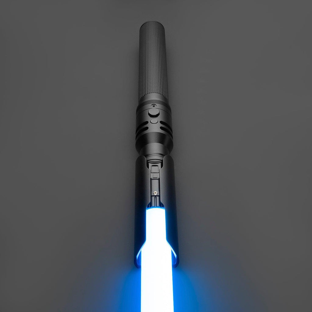 Fallen einfarbige Variante 2 – schwarzes Premium-Lichtschwert mit leuchtend blauer Klinge