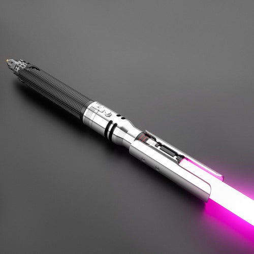Fallen Lichtschwert mit schwarzem Griff und silbernem Hilt – leuchtende violette Klinge