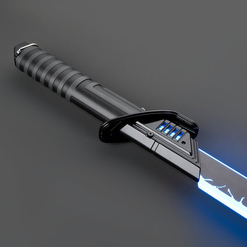 Dunkelschwert Neopixel – schwarzes Premium-Lichtschwert mit blau leuchtender Klinge und Griffdetails