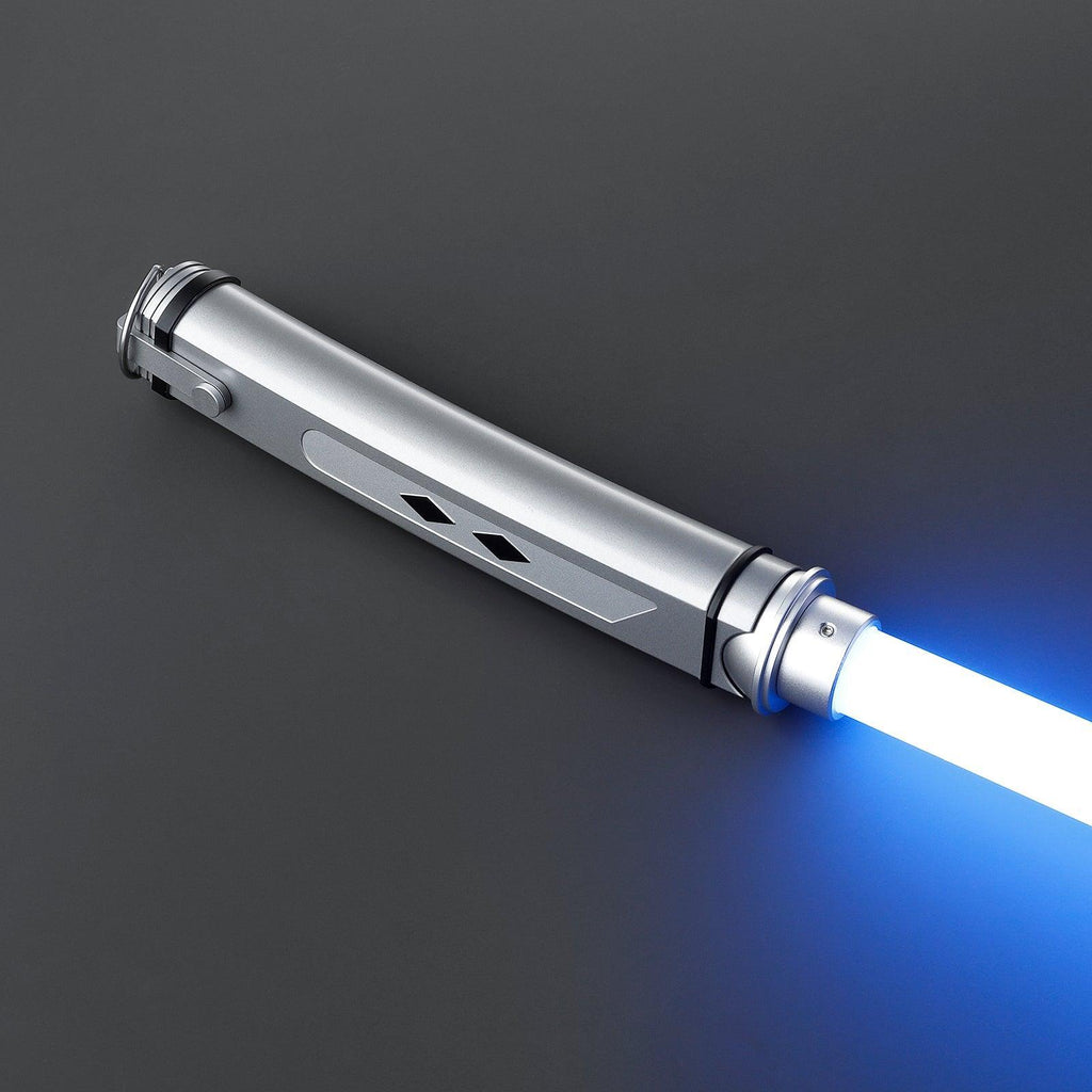 Fulcrum - Nebenhand Lichtschwert in Silber mit leuchtend blauer Klinge, schlankes Premium-Design