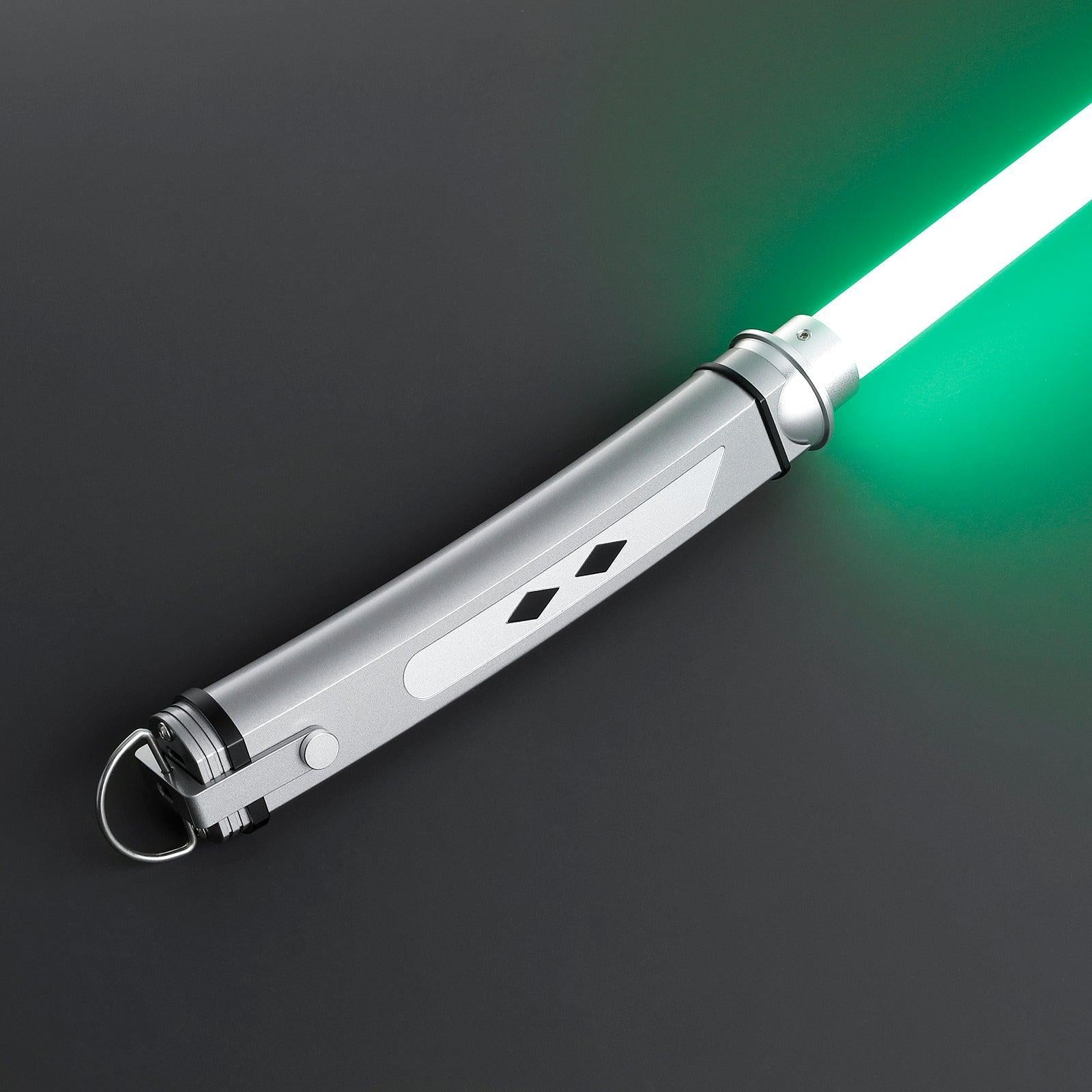 Fulcrum - Nebenhand Lichtschwert in Silber mit grün leuchtender Klinge, duellfähiges Premium-Modell