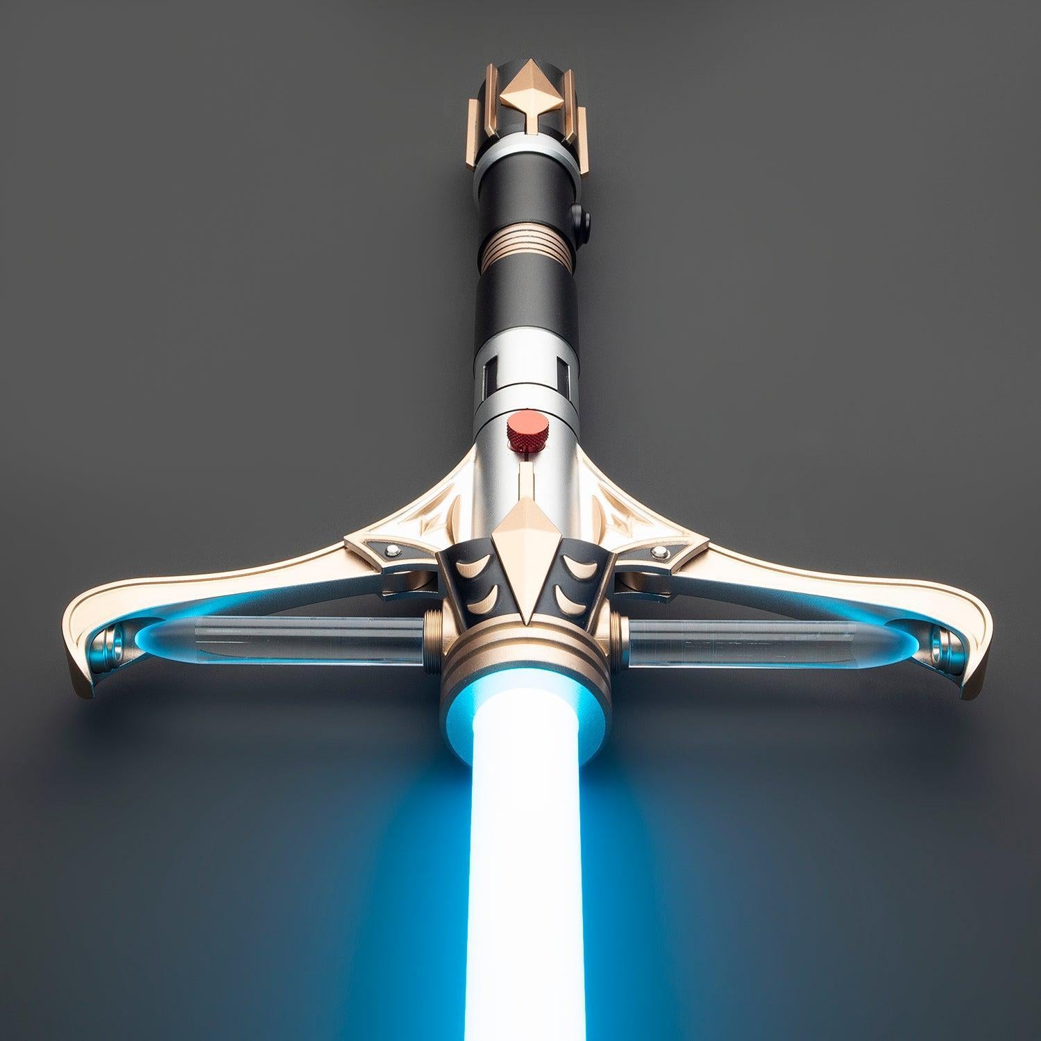 Paragon Lichtschwert mit gold-schwarzem Griff und leuchtend blauer Klinge – Premium-Design