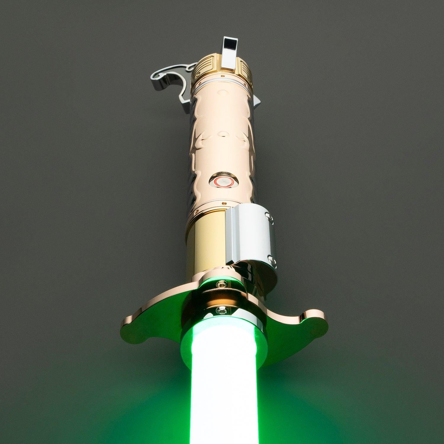 Lop Lichtschwert in Gold und Silber – elegantes Premium-Modell mit leuchtend grüner Klinge