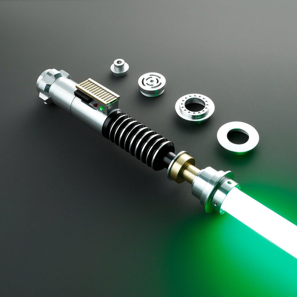 Hero Lichtschwert in Silber und Schwarz – duellfähiges Premium-Modell mit grüner Klinge