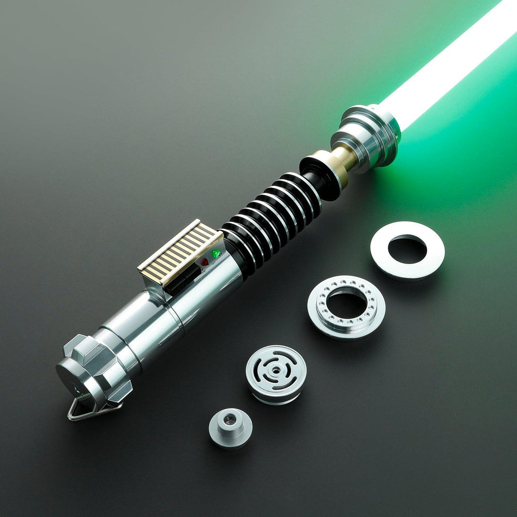 Hero Lichtschwert in Grün – modulares Premium-Modell mit silbernem Aluminium-Hilt