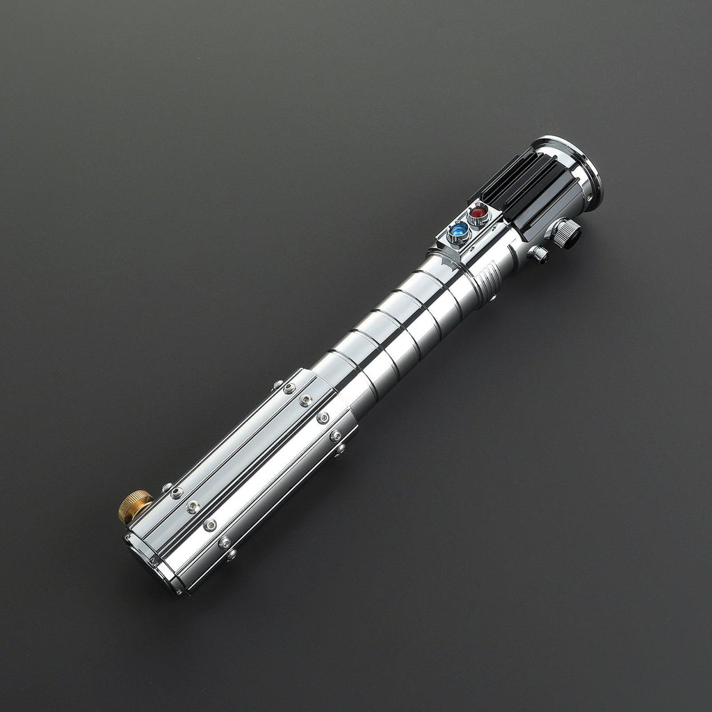 The Empress Lichtschwert in Silber – elegantes Premium-Design mit roten und blauen Akzenten