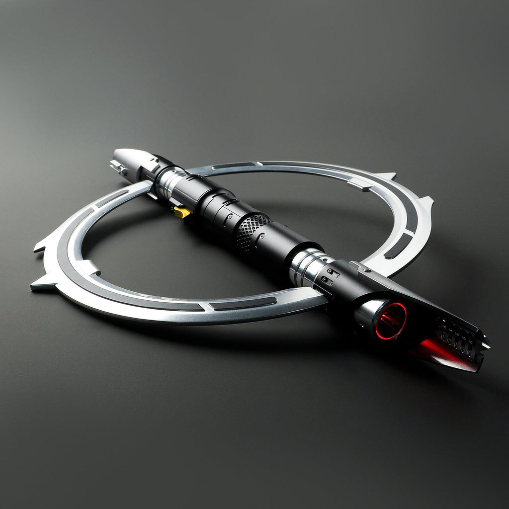 The Hunter Lichtschwert in Schwarz-Silber – markantes Design mit klappbarem Ring und roter Akzentbeleuchtung
