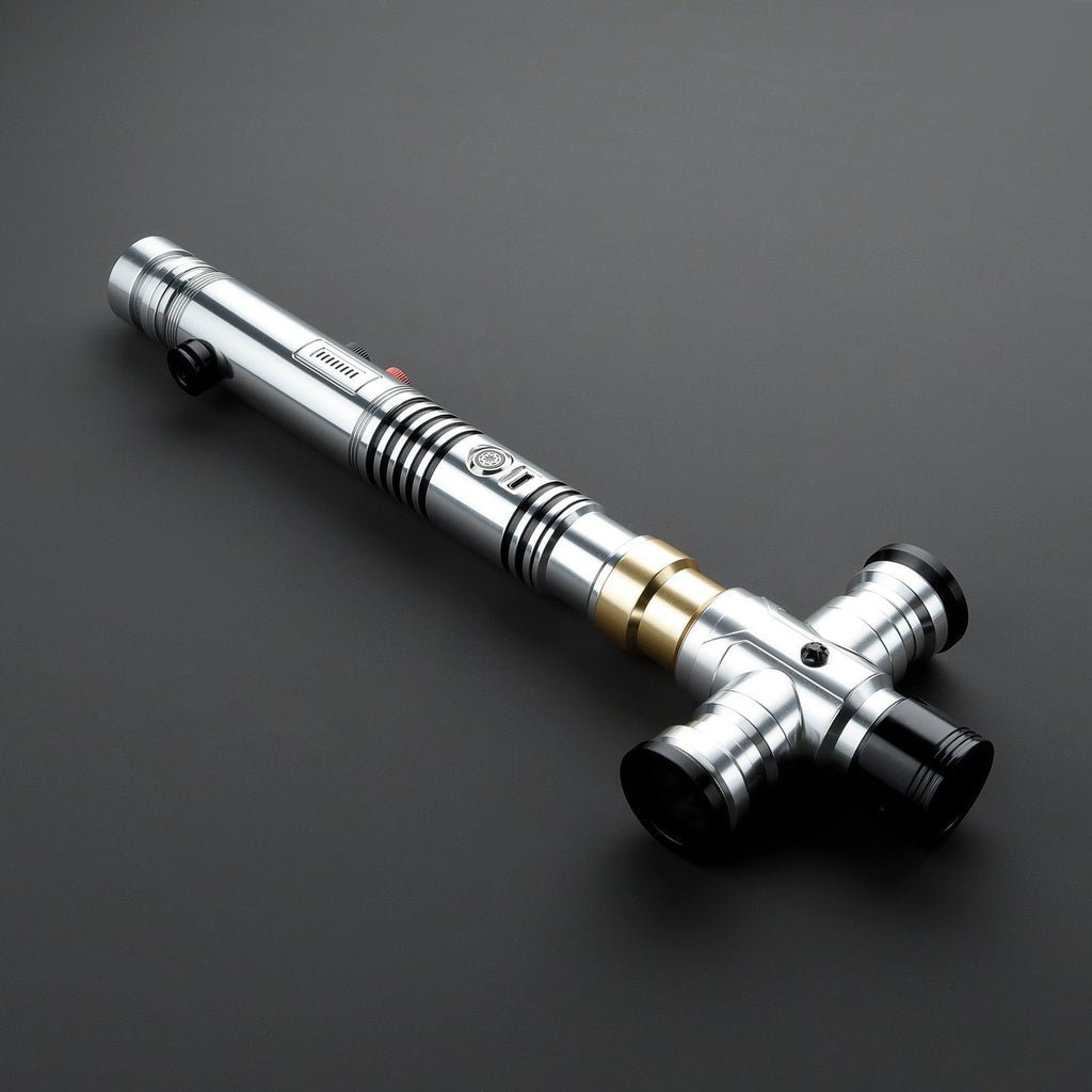 NO.086 Crossguard Lichtschwert in Silber mit schwarzen und goldenen Akzenten – elegantes Premium-Modell