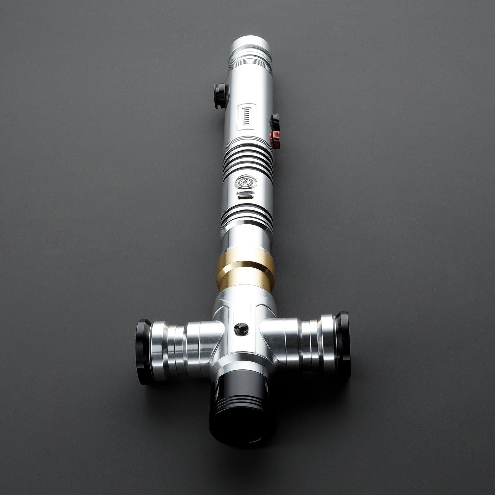 NO.086 Crossguard Lichtschwert in Silber mit schwarzen und goldenen Akzenten – elegantes Premium-Design