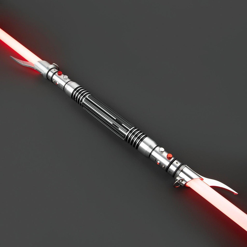 The Brother Doppellichtschwert mit roter Klinge – silbernes Premium-Hilt aus Metall