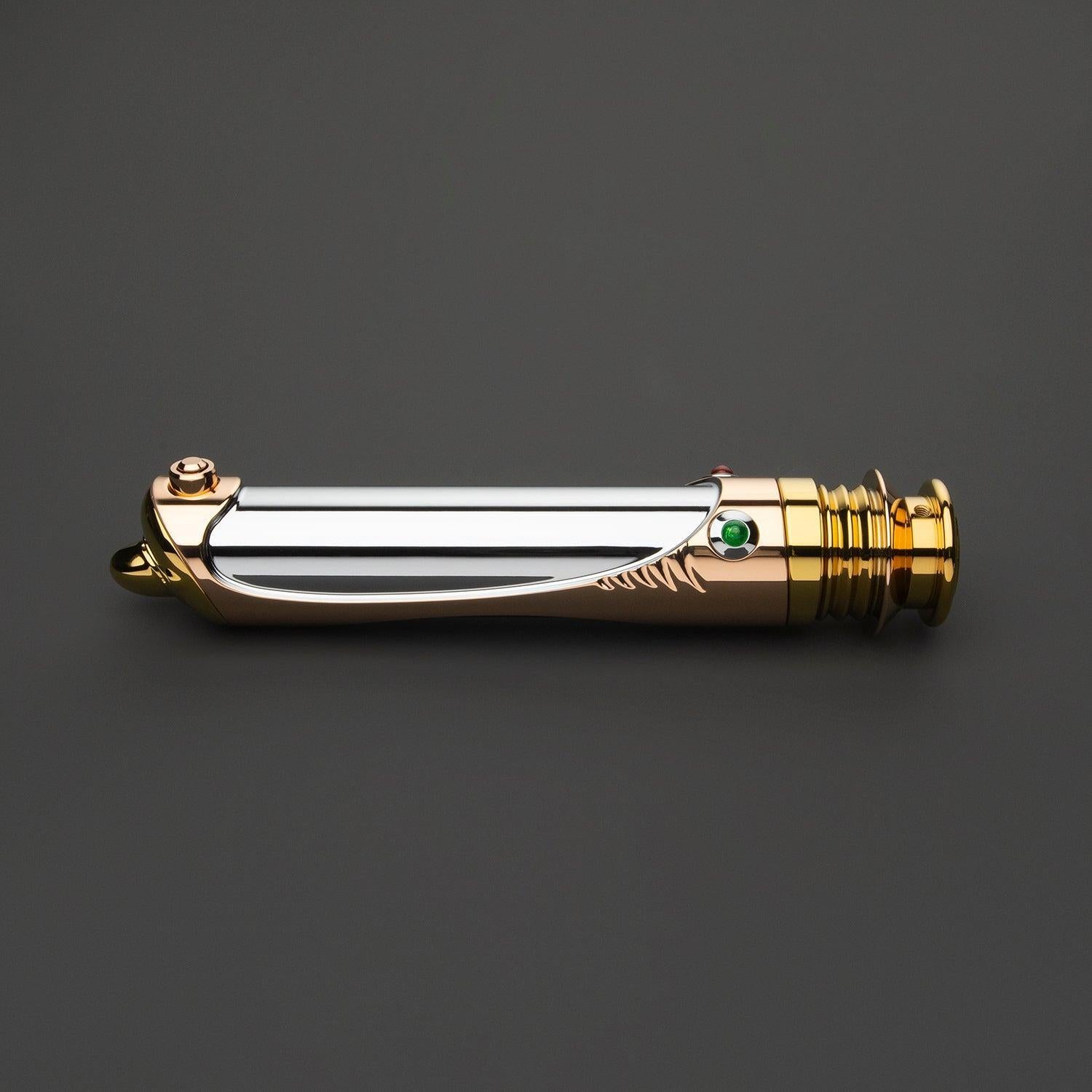 Emperor Lichtschwert in Gold und Silber – elegantes Premium-Design mit grünem Akzent