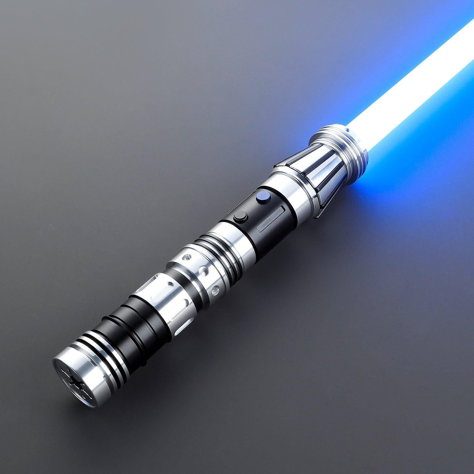 Lehrling Trainingsschwert – silber-schwarzes Lichtschwert mit blauer Klinge, 7/8 Zoll Klingendurchmesser