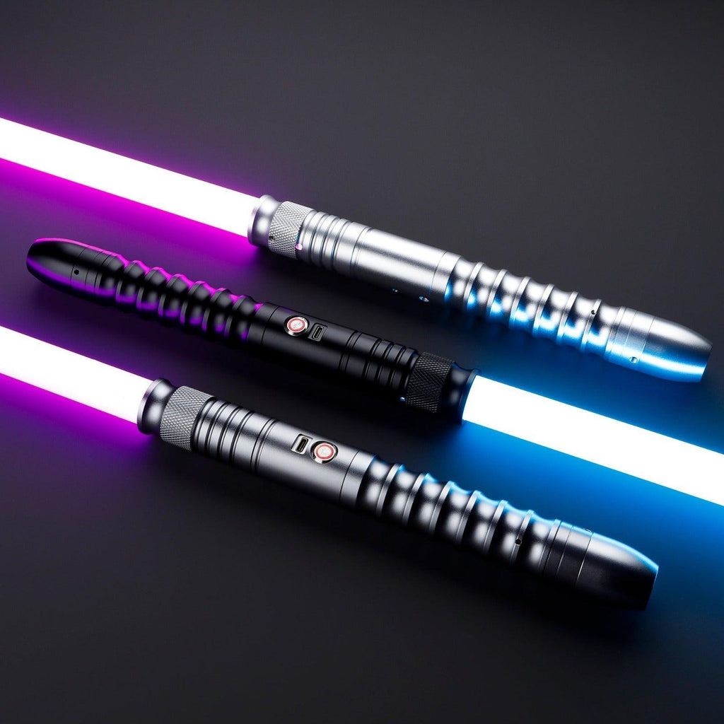 Drei SL04 Lichtschwerter in Silber, Schwarz und Anthrazit – schlichtes, funktionales Design