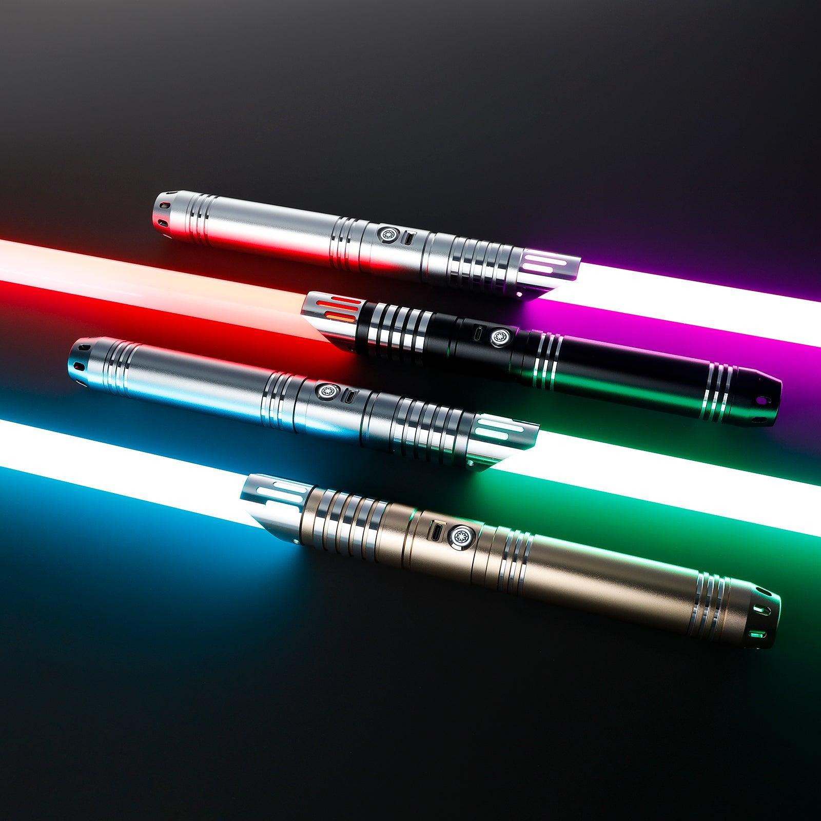 SL07 Lichtschwerter in Silber, Schwarz und Gold – moderne, duellfähige Premium-Lichtschwerter mit gerilltem Griff