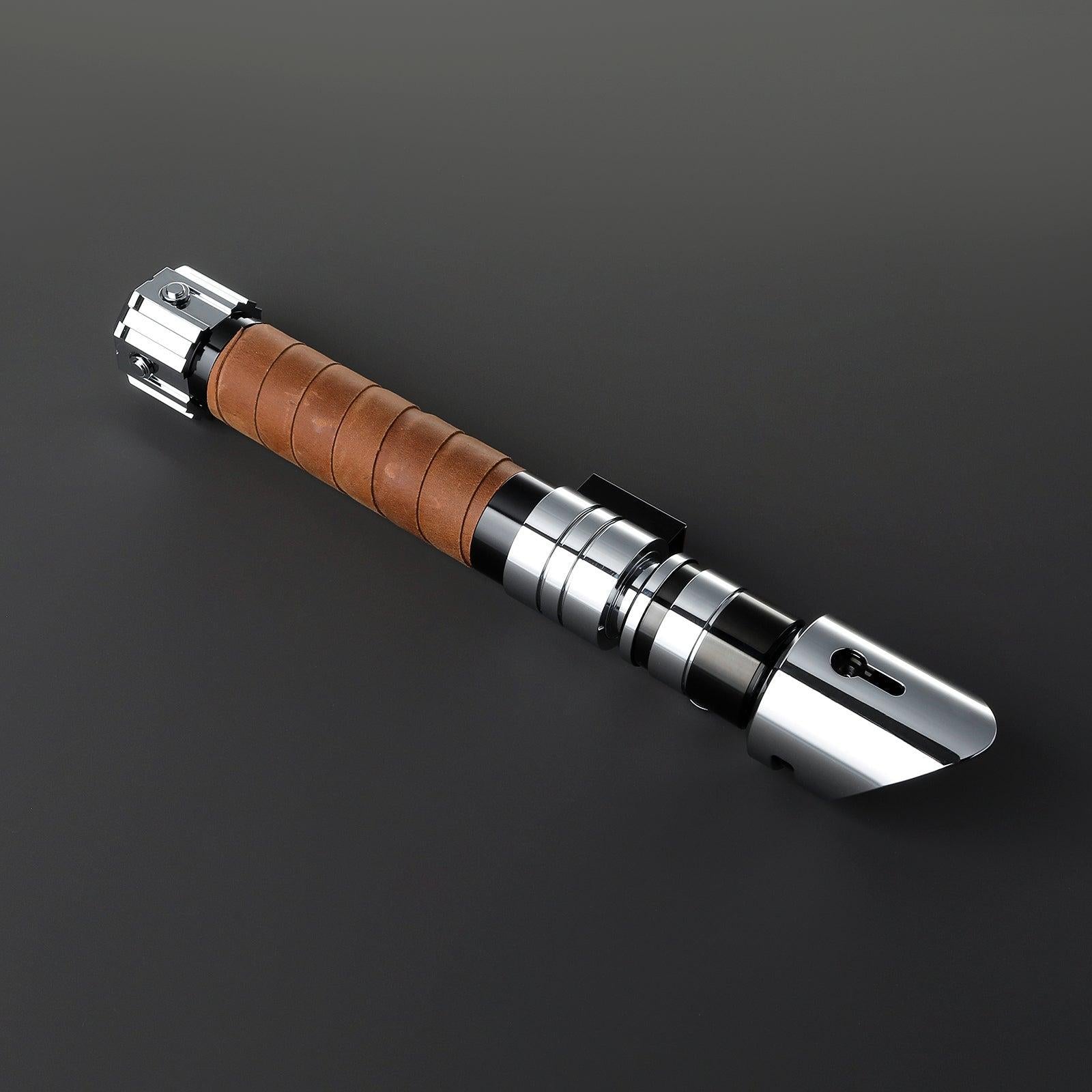 The Twin Lichtschwert – silberner Griff mit braunem Lederwickel, 1 Zoll Klinge, Premium-Design