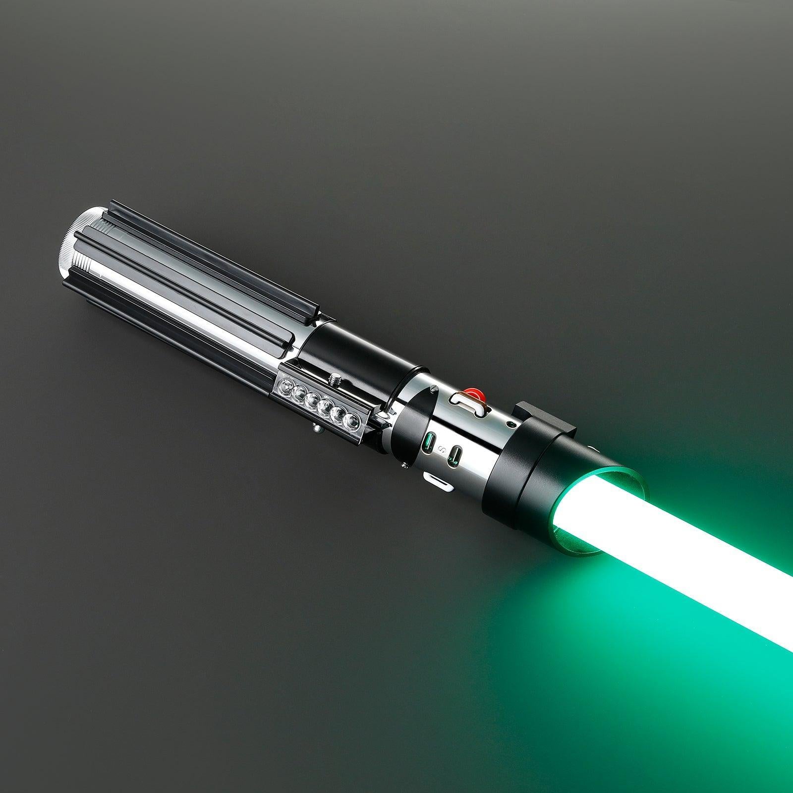 The Empire Lichtschwert mit schwarzem und silbernem Griff, leuchtender grüner Klinge – Premium-Design